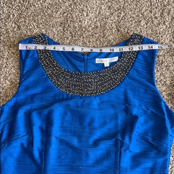 Cleo Blue Sheath Dress with Embellished Scoop Neck Formal Elegant Size 14 - Picture 8 of 10
